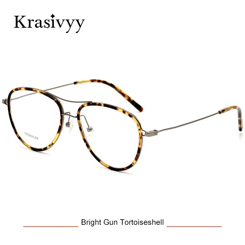 Krasivyy Men's Full Rim Square Double Bridge Titanium Acetate Eyeglasses Kr16043 Full Rim Krasivyy Gun Tortoiseshell CN 
