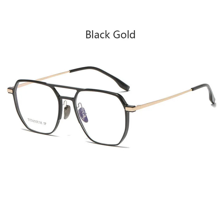 Hdcrafter Men's Full Rim Big Oval Double Bridge Titanium Eyeglasses 20239 Full Rim Hdcrafter Eyeglasses Black-Gold