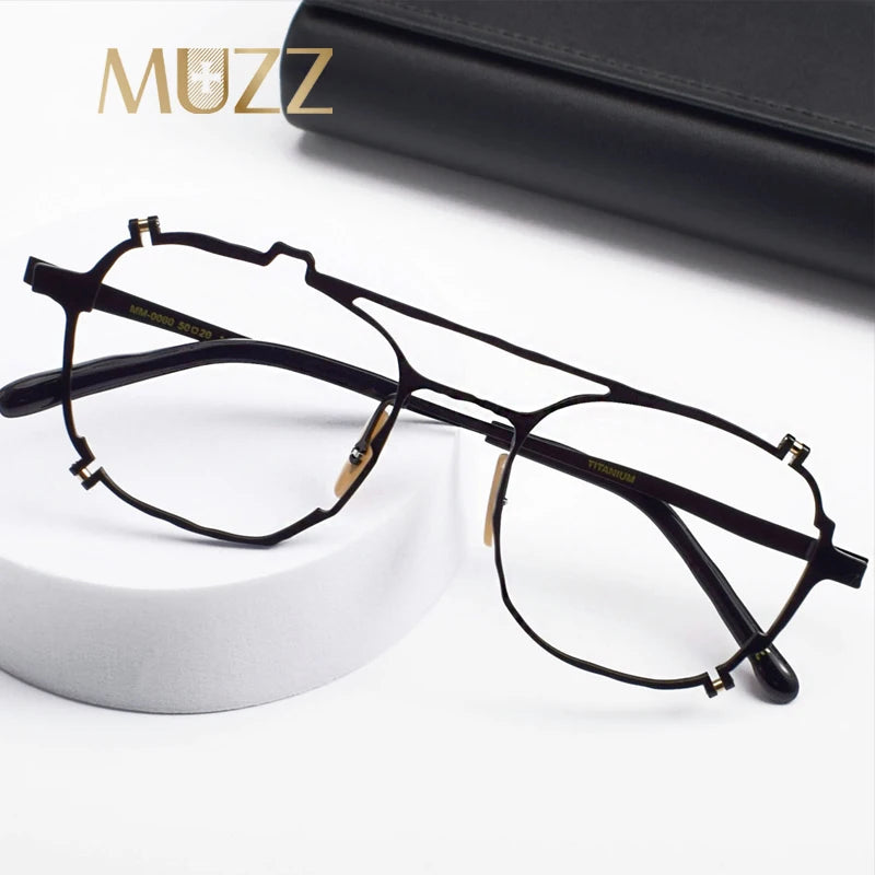 Muzz Unisex Full Rim Double Bridge Round Titanium Eyeglasses 0080 Full Rim Muzz   
