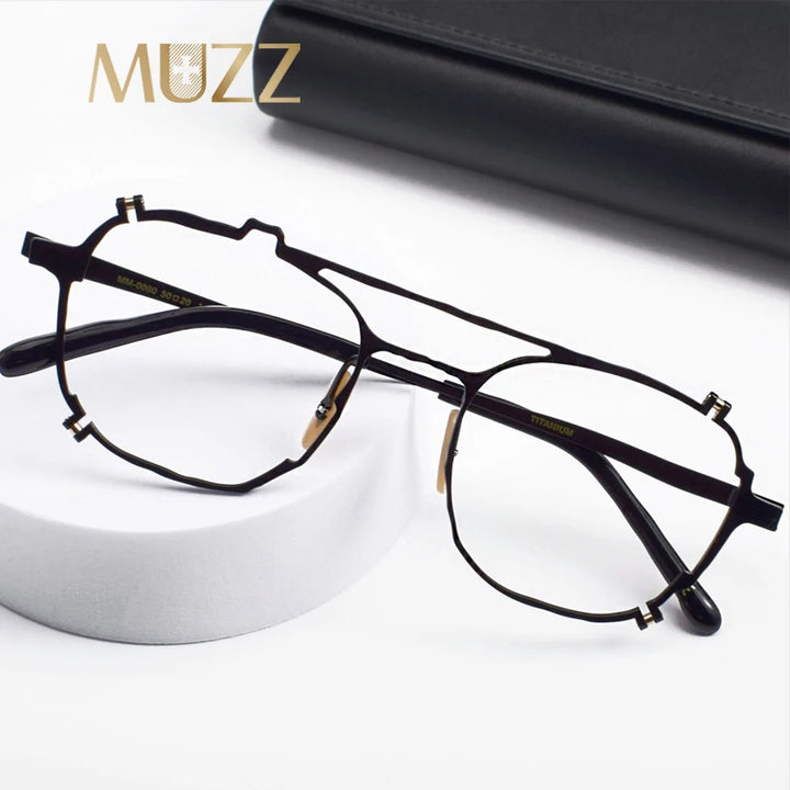 Muzz Unisex Full Rim Double Bridge Round Titanium Eyeglasses 0080 Full Rim Muzz   
