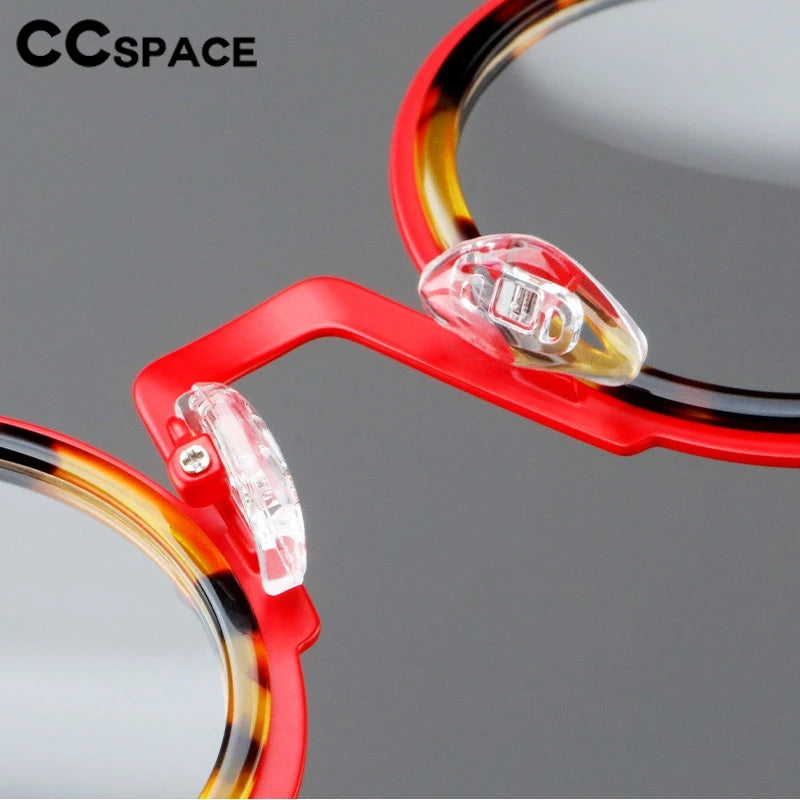 CCspace Unisex Full Rim Round Acetate Alloy Eyeglasses 300832 With Clip Ons CCSpace   