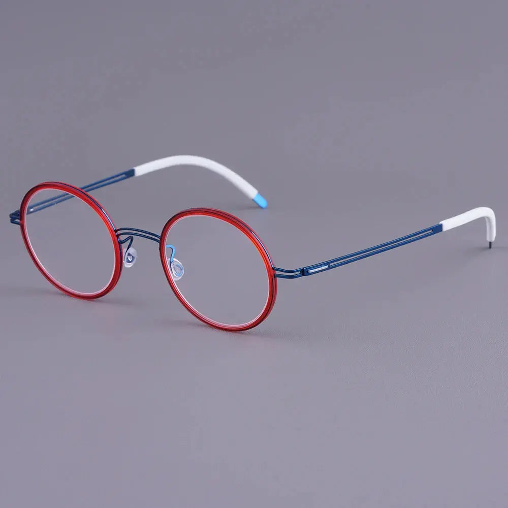 Bobbie 471972 Women’s Screwless Acetate Full Rim Round Titanium Frames FuzWeb