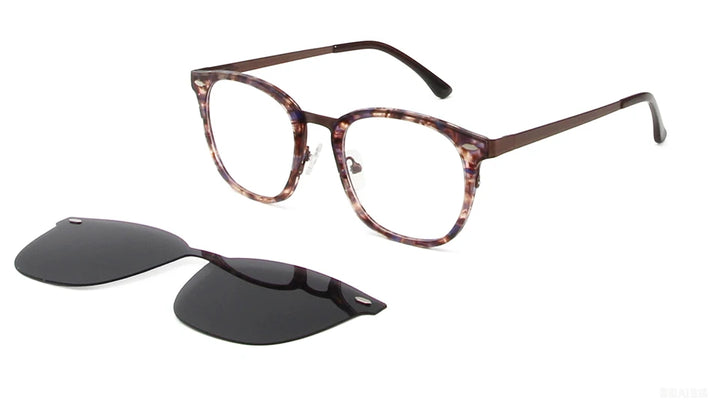 Esnbie Unisex Full Rim Square Alloy Eyeglasses Clip On Sunglasses 718061
