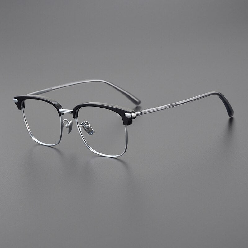 Gatenac Men's Full Rim Square Acetate Titanium Eyeglasses Gxyj1044 Full Rim Gatenac Black Silver  