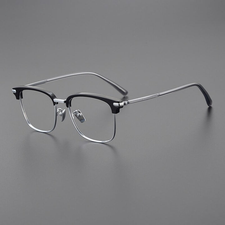 Gatenac Men's Full Rim Square Acetate Titanium Eyeglasses Gxyj1044 Full Rim Gatenac Black Silver  