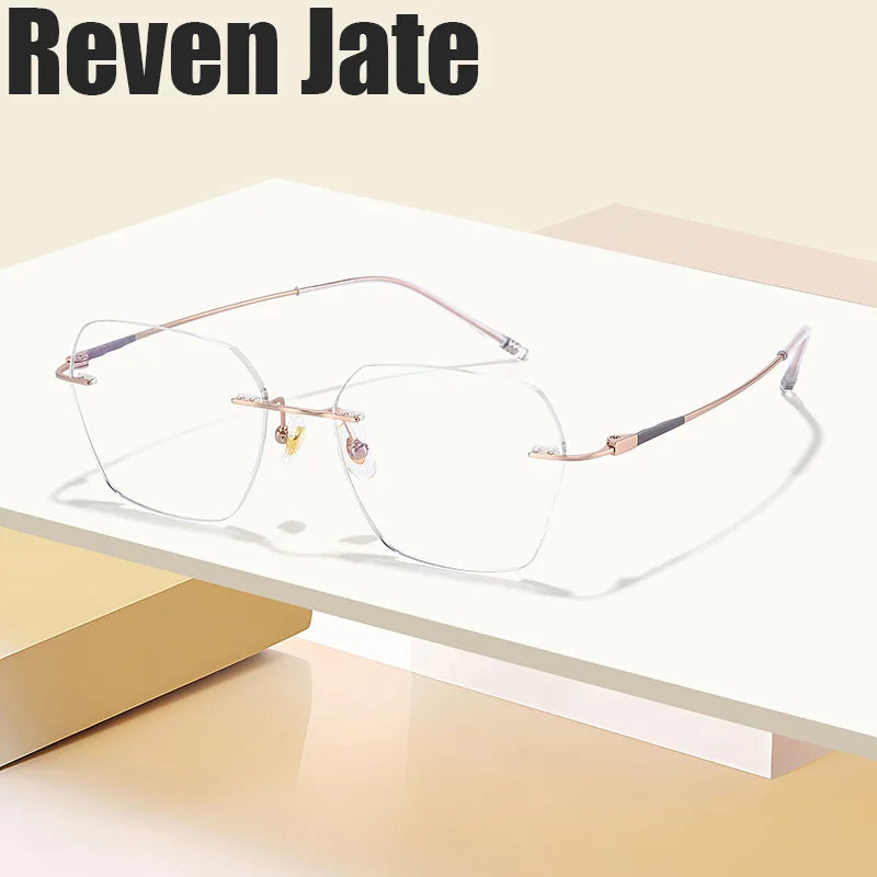 Reven Jate Women's Rimless Flat Top Polygon Titanium Eyeglasses 96074 Rimless Reven Jate