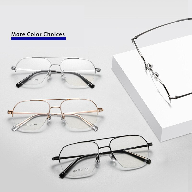 KatKani Men's Semi Rim Big Flat Top Round Alloy Eyeglasses 5335t Semi Rim KatKani Eyeglasses   