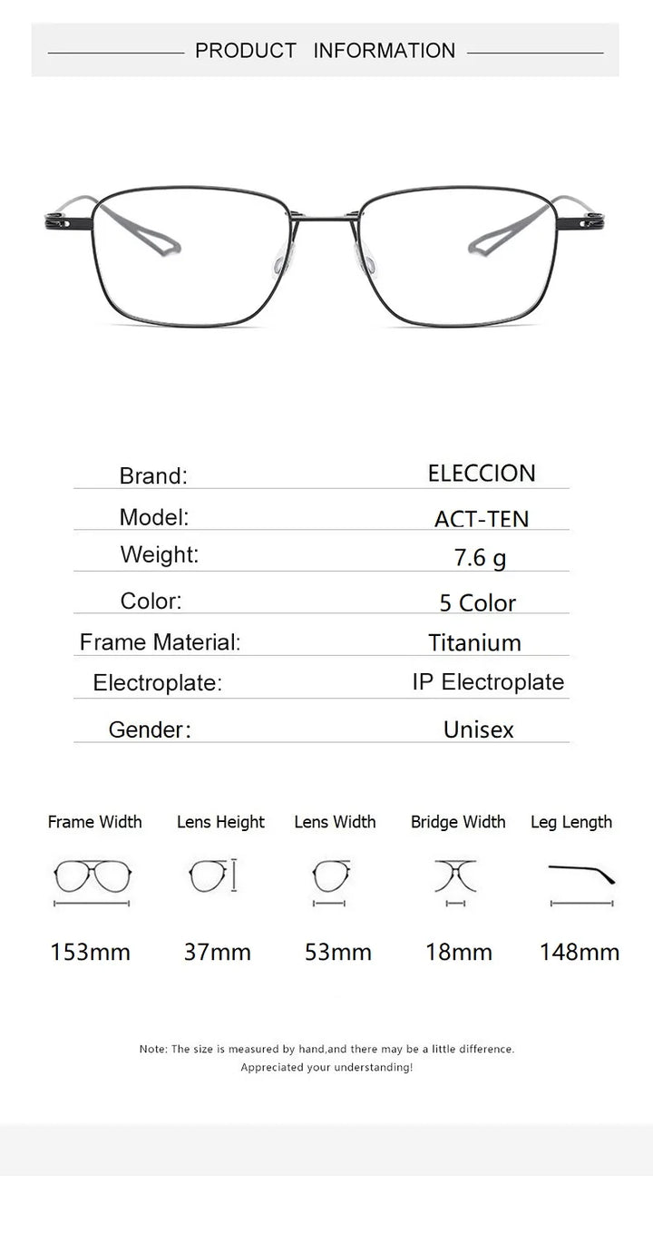 Eleccion Unisex Full Rim Polygon Square Titanium Eyeglasses 15353 Full Rim Eleccion