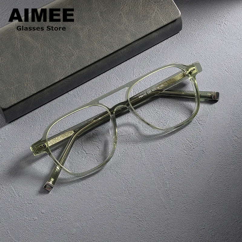 Aimee Unisex Full Rim Square Double Bridge Acetate Eyeglasses 8172 Full Rim Aimee   