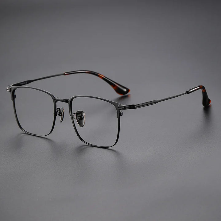 KatKani Men's Full Rim Big Square  Titanium Eyeglasses 6606 Full Rim KatKani Eyeglasses Black  