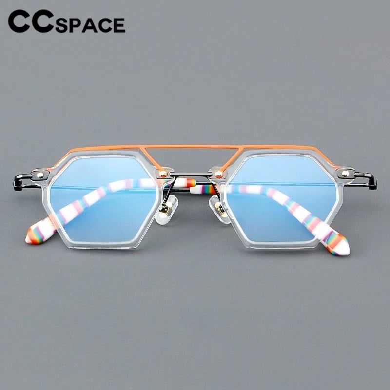 CCspace Unisex Full Rim Polygon Double Bridge Acetate Alloy Eyeglasses 3812 Full Rim CCSpace   