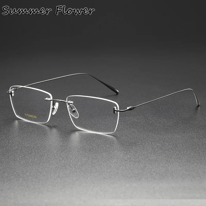 Summer Flower Unisex Rimless Polygon Square Titanium Eyeglasses 85678 Rimless Summer Flower Gray