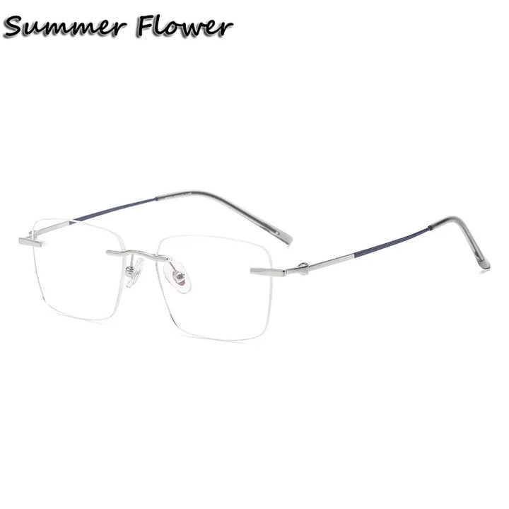 Summer Flower Women's Rimless Square Titanium Eyeglasses 60492 Rimless Summer Flower Silver Blue