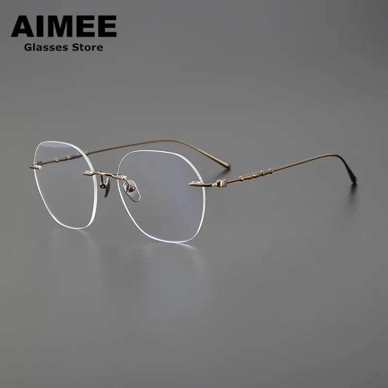 Aimee Men's Rimless Polygon Square Titanium Eyeglasses 5930 Rimless Aimee   