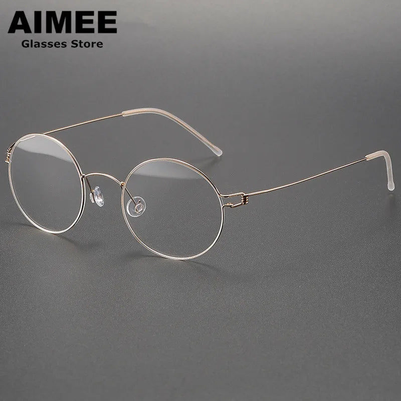 Aimee Women's Semi Rim Round Screwless Titanium Eyeglasses 942125 Semi Rim Aimee Golden