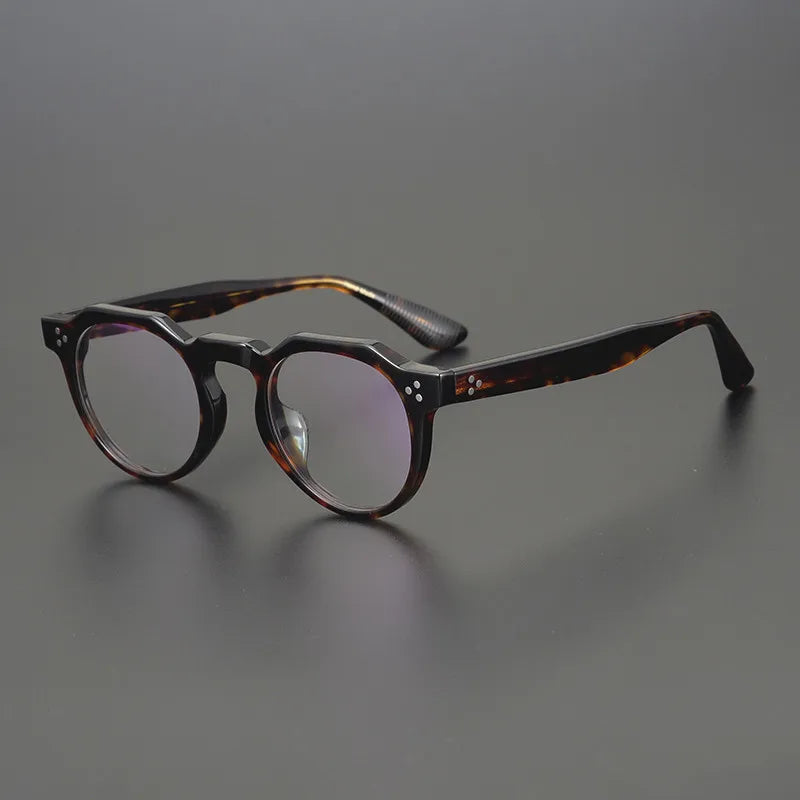 Black Mask Unisex Full Rim Acetate Flat Top Round Eyeglasses V9532 Full Rim Black Mask Tortoise  