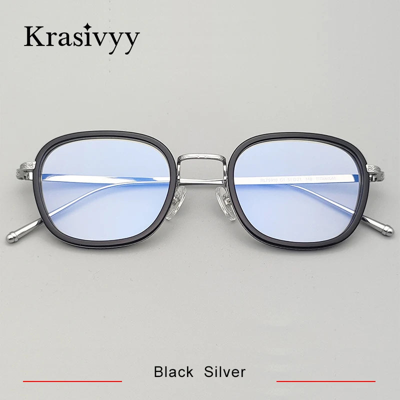 Krasivyy Unisex Full Rim Polygon Titanium Acetate Eyeglasses 75910 Full Rim Krasivyy Black Silver