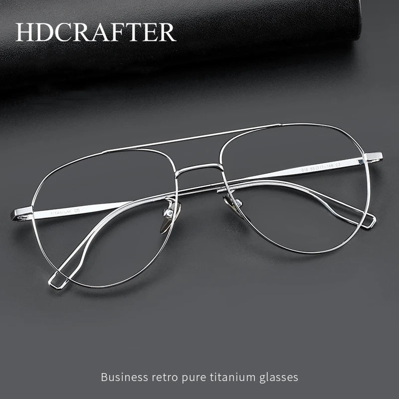 Hdcrafter Men's Full Rim Oval Double Bridge Titanium Alloy Eyeglasses H016 Full Rim Hdcrafter Eyeglasses   