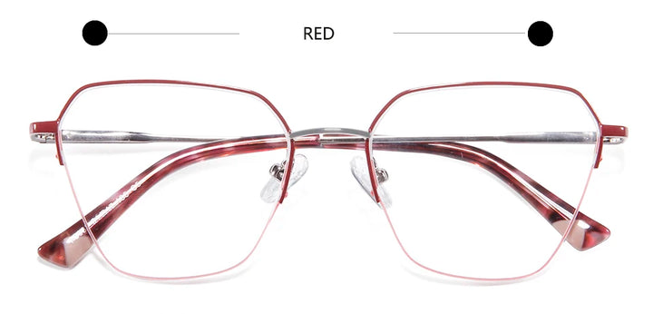 Esnbie Women's Semi Rim Square Alloy Acetate Eyeglasses 80321 Semi Rim Esnbie red  