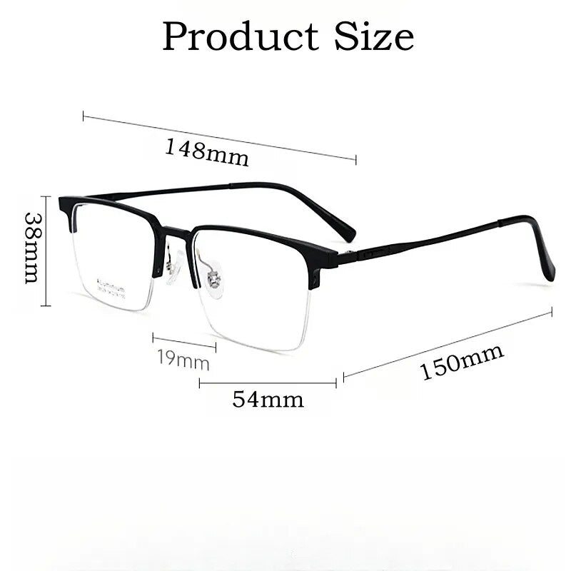 Yimaruili Men's Semi Rim Square Aluminum Magnesium Titanium Eyeglasses 28529 Semi Rim Yimaruili Eyeglasses   