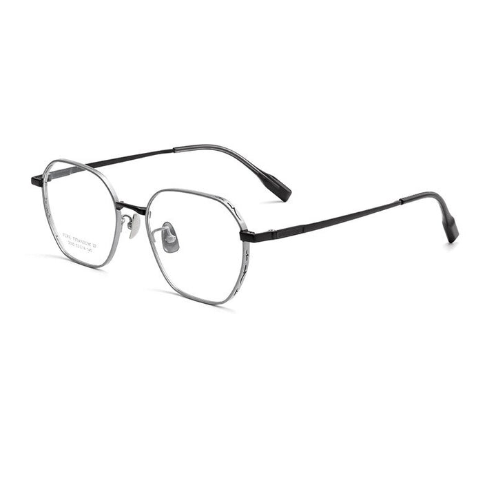 KatKani Unisex Full Rim Polygonal Titanium Alloy Eyeglasses 2092p Full Rim KatKani Eyeglasses Black Silver  