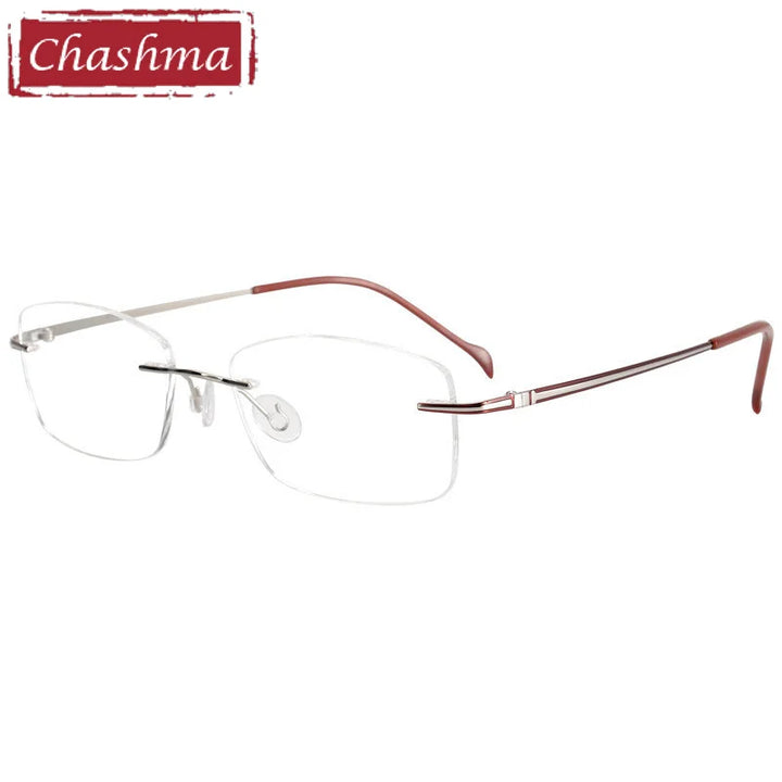 Chashma Ochki Unisex Rimless Square Titanium Eyeglasses 16075 Rimless Chashma Ochki Silver Gold  