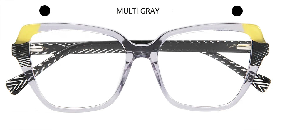 Esnbie Unisex Full Rim Square Polygon Cat Eye Acetate Eyeglasses 62323 Full Rim Esnbie multi Gray  