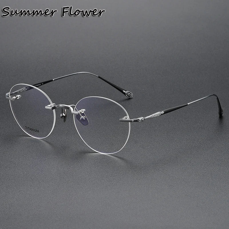 Summer Flower Women's Rimless Oval Round Titanium Eyeglasses 80955 Rimless Summer Flower Black Silver