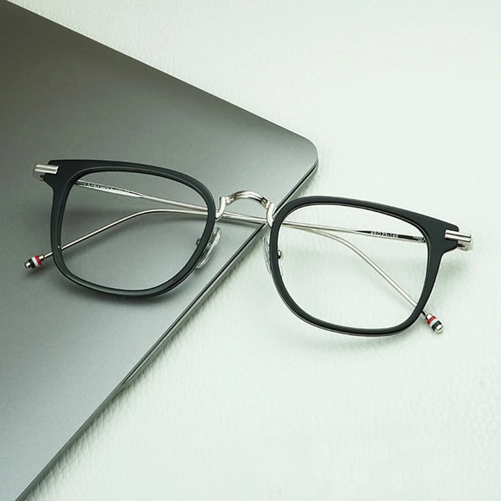 Black Mask Unisex Full Rim Square Alloy Acetate Eyeglasses T905 Full Rim Black Mask   