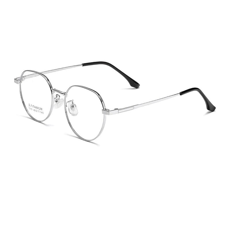 KatKani Unisex Full Rim Small Round Titanium Eyeglasses 1019th Full Rim KatKani Eyeglasses Silver  