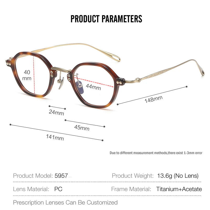 Muzz Unisex Full Rim Polygon Oval Titanium Acetate Eyeglasses 5957 Full Rim Muzz   