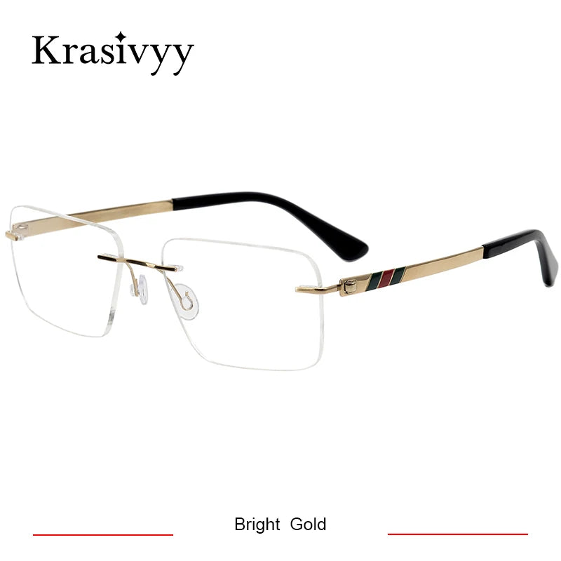 Krasivyy Unisex Rimless Square Screwless Titanium Eyeglasses 95014 Rimless Krasivyy Bright Gold