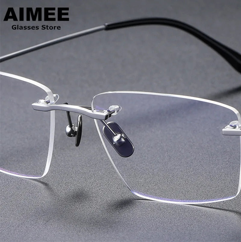 Aimee Men's Rimless Big Square Titanium Eyeglasses 80818