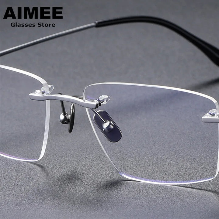 Aimee Men's Rimless Big Square Titanium Eyeglasses 80818