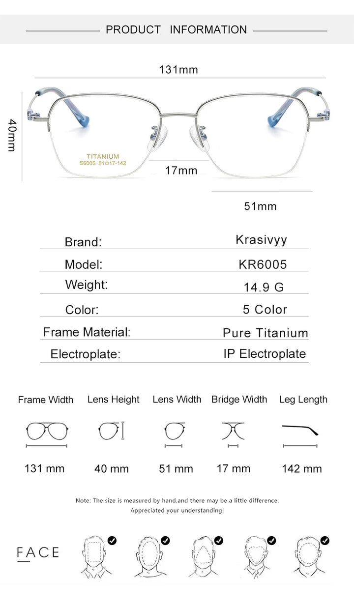 Krasivyy Women's Semi Rim Square Titanium Eyeglasses 6005 Semi Rim Krasivyy   