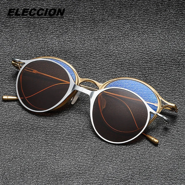 Eleccion Unisex Full Rim Round Titanium Eyeglasses Clip On Sunglasses 5959