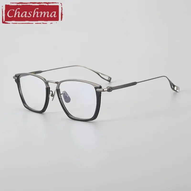 Chashma Ottica Unisex Full Rim Square Acetate Titanium Eyeglasses 240156 FuzWeb