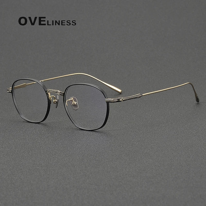 Oveliness Women's Full Rim Oval Square Titanium Eyeglasses 44301 Full Rim Oveliness black gold