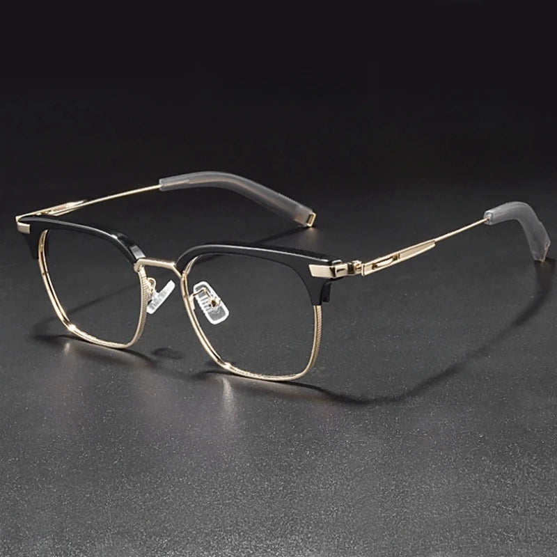 Yimaruili Men's Full Rim Square Titanium Acetate Eyeglasses Y107 Full Rim Yimaruili Eyeglasses Black Gold  