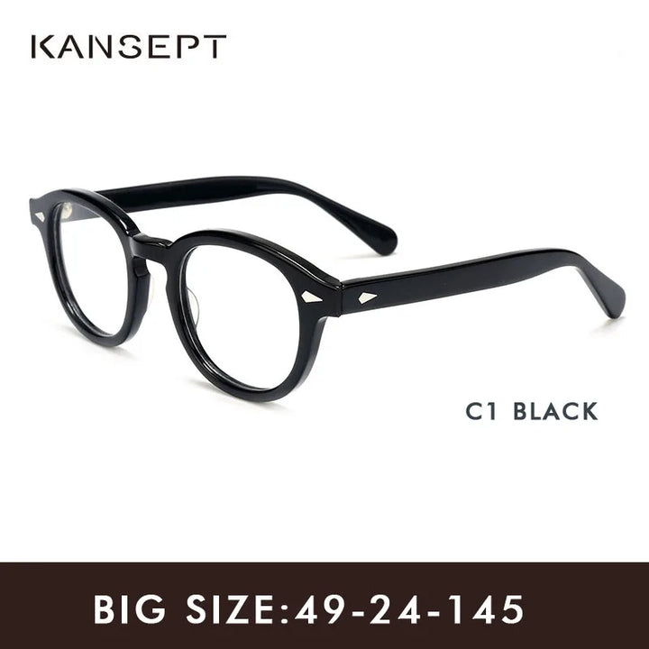 Kansept Unisex Full Rim Round Thick Acetate Eyeglasses 24145 Full Rim Kansept black-49 CHINA 