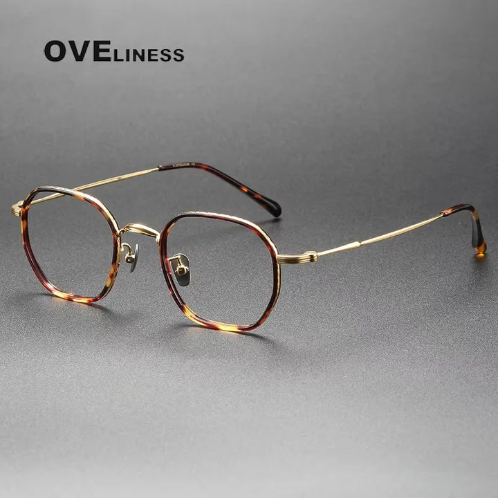 Oveliness Unisex Full Rim Square Oval Titanium Acetate Eyeglasses 8503 Full Rim Oveliness tortoise gold  