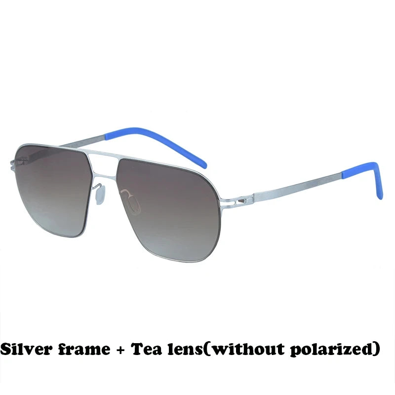 Aimee Men's Full Rim Oval Double Bridge Screwless Titanium Sunglasses 19140
