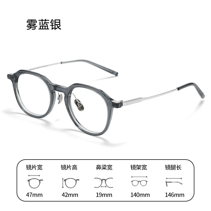Bclear Unisex Full Rim Polygon Round Acetate Titanium Eyeglasses 298112