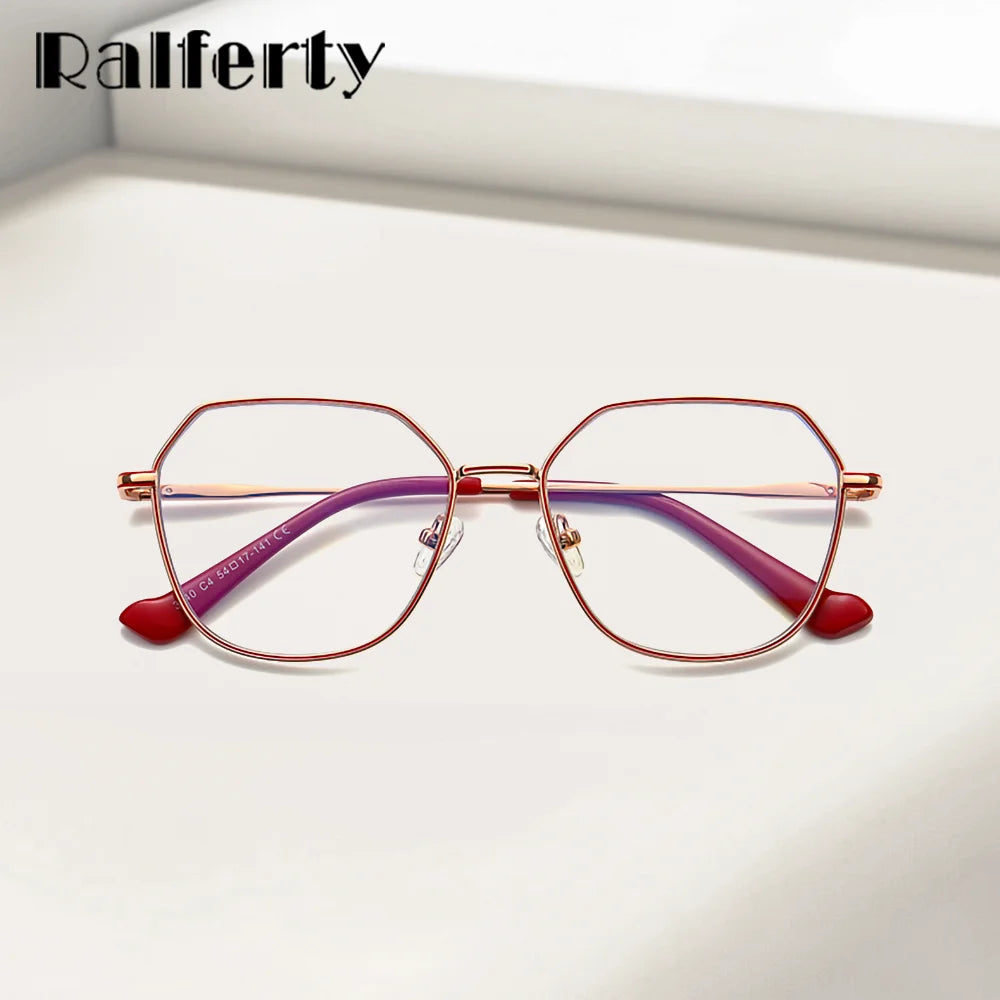 Ralferty Women's Full Rim Flat Top Polygon Alloy Eyeglasses 33040