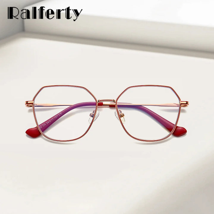 Ralferty Women's Full Rim Flat Top Polygon Alloy Eyeglasses 33040