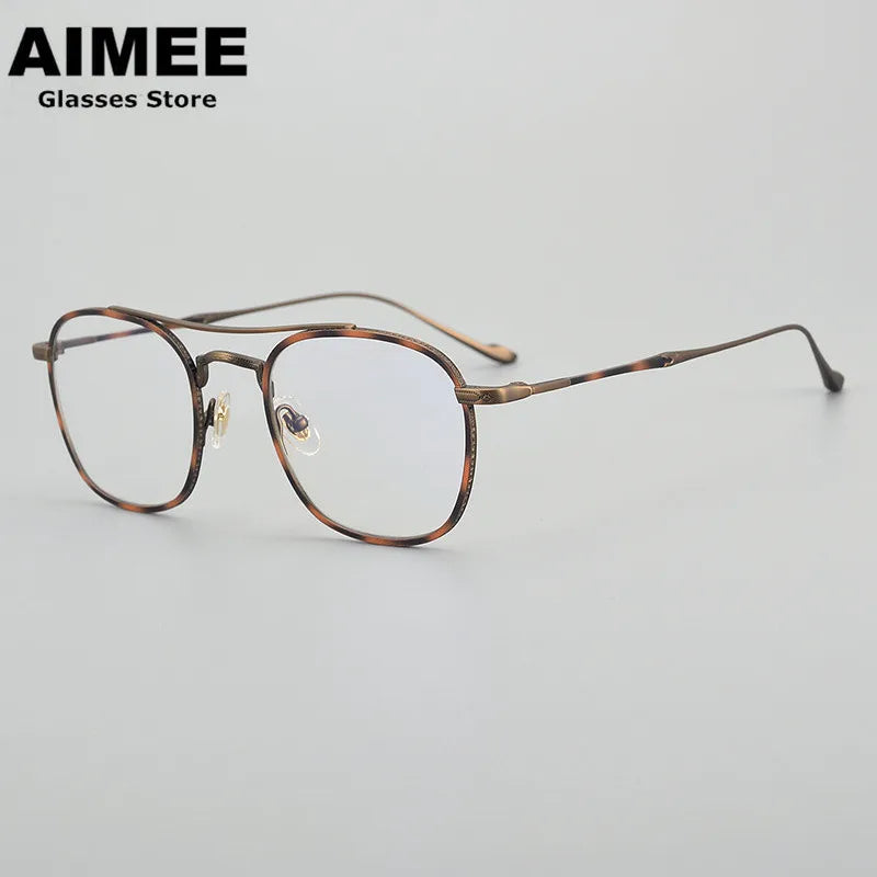 Aimee Unisex Full Rim Square Double Bridge Titanium Eyeglasses 5925 Full Rim Aimee Tortoise-Bronze  