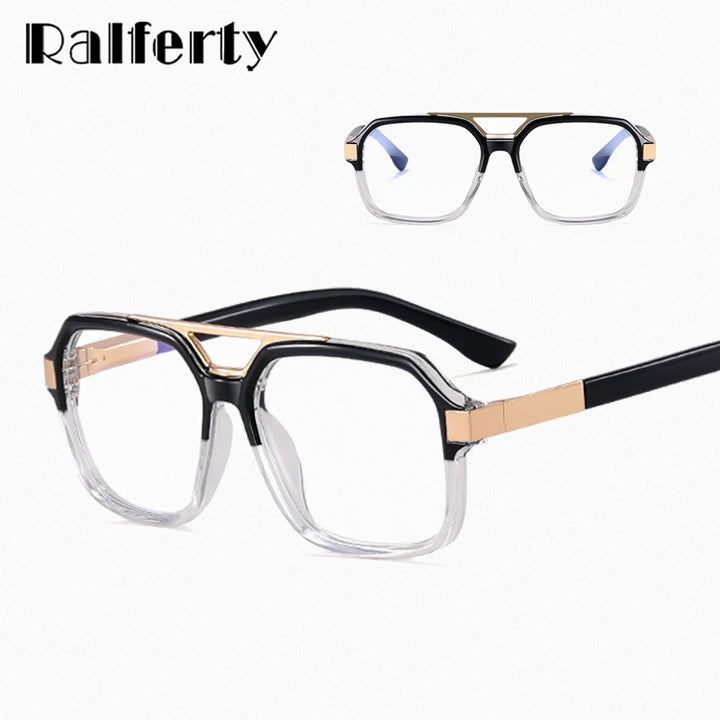 Ralferty Men's Full Rim Square Double Bridge Acetate Alloy Eyeglasses 81181 Full Rim Ralferty   