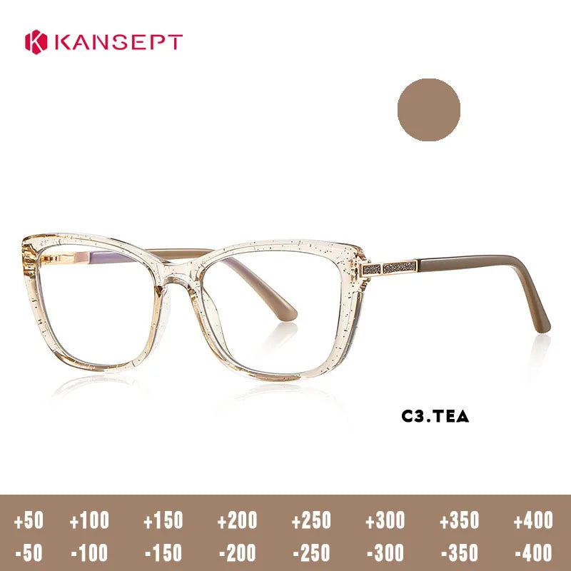 Kansept Women's Full Rim Square Tr 90 Titanium Reading Glasses 22469