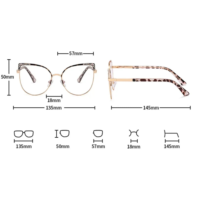 Handoer Women's Full Rim Oval Cat Eye Alloy Eyeglasses 82053 Full Rim Handoer