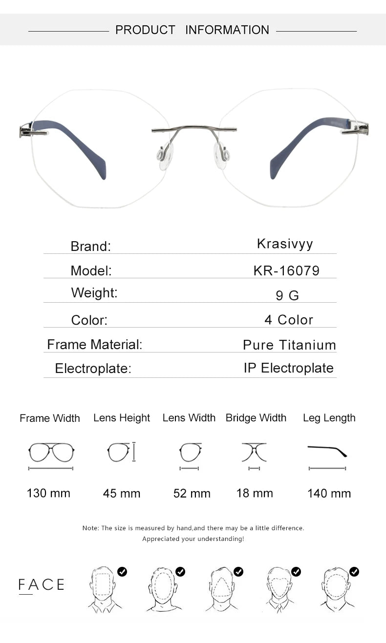 Krasivyy Women's Rimless Polygon Round Titanium Eyeglasses 16079